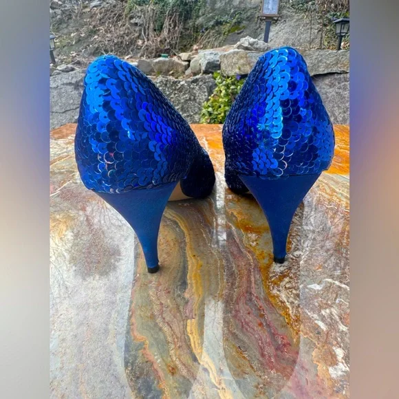VINTAGE 90s Blue sequin prom heels - Picture 7 of 7